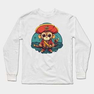 Captain Pirate Ape On The Sea Art Long Sleeve T-Shirt